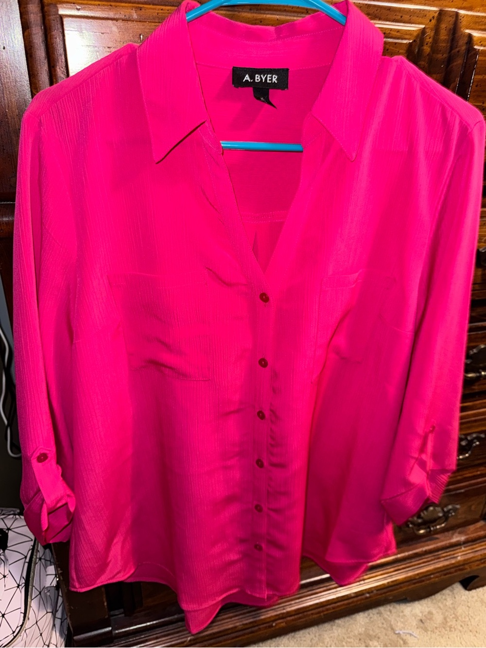 A. Byer Vibrant Pink Button-Down Blouse
